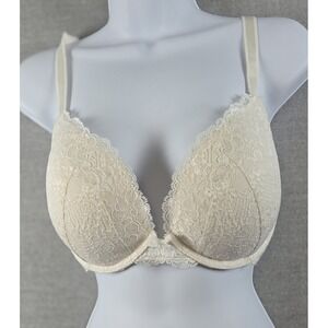 Victorias Secret Dream Angels Push Up Bra 36DD White Floral Lace